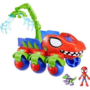 Spidey and his Amazing Friends Marvel Dino-Webs Crawler Toy Car Playset, Spider-Man & Goblin Raptor 4-Inch Action Figures, Kids Ages 3 & Up