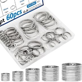 60 Pcs Metal Key Chain Rings 20 mm, 25 mm, 30 mm, 35 mm, 38 mm Key Rings Flat Split Rings Key Rings for Car Keys,Home Keys,Keys Pendants Keychain Accessories