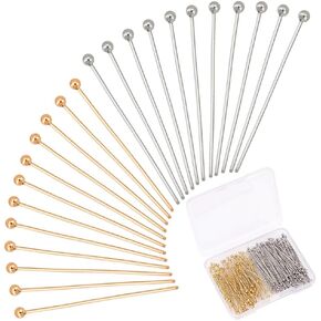 PH PandaHall 200pcs Jewelry Head Pins 24k Gold Plated 304 Stainless Steel Ball Head Pins, 30/35mm 21 Gauge Bendable Eye Pins for Earring Pendant Bracelet Necklace DIY Crafts Jewelry Making