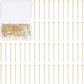 UNICRAFTALE 150pcs Real 24K Gold Plated Head Pins Bendable 20mm Stainless Steel Ball Head Pins Metal Eye Pins Findings End Headpins Findings for Earring Craft Jewelry Making