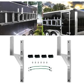 Ladder Rack for Trailer 2 Racks Side Mount Ladder Racks Heavy Duty Aluminum Ladder Racks with Bungee Cords, Trailer Ladder Rack Fit for Open and Enclosed Trailer Side Wall