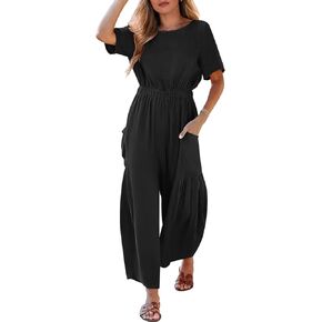 ANRABESS Women Linen Jumpsuits 2024 Summer Casual Loose Short Sleeve Wide Leg One Piece Jumper Romper Outfits Trendy Clothes