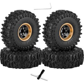 RC 1.0" Beadlock Wheels and Tires for RC Crawler 1/18 TRX4M,1/24 SCX24,Brass 1.0 Beadlock Wheels RC Rims w/ 1.0 Beadlocks Tires Soft Sticky Rubber Tires,4pcs,Style B