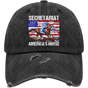 Secretariat America's Horse Hat for Mens Washed Distressed Baseball Cap Vintage Washed Workout Hats, Allblack