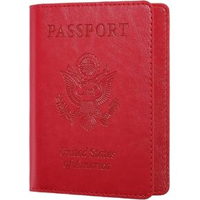 Passport and Vaccine Card Holder,Passport Slim Wallet,PU Leather Passport Case with CDC Vaccination Card Holder,Portable Travel Wallet for Women Men (Red)