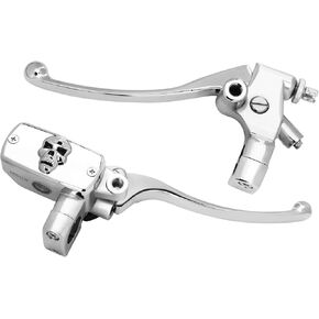 1'' 25mm Left & Right Brake Master Cylinder Clutch Lever Skull for Honda VT600 VT750 VT1100 VT1300 VTX1300 VF750 Kawasaki Suzuki Yamaha (Chrome)