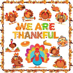 Thanksgiving Turkey Bulletin Board Set for Classroom Decorations Fall Pumpkin Cutouts for Autumn Harvest School Chalkboard Wall Door Decor 61Pcs