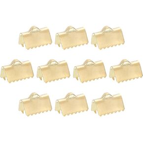 uxcell 20Pcs Ribbon End Crimp Clamps, 20mm Pinch Cord End Clasps Stainless Steel Curled Bead Clasp for Ribbon Lace Bookmark Ends Keychain DIY Making, Gold