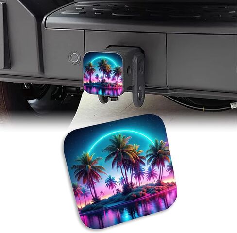 Oasis Island Palm Trees Tow Hitch Cove Glowing Lights Trailer Hitch Cover Universal 2" Square Hitch Cover Plug Cap,Heavy Duty Trailer Hitch Tube Rubber Covers for Trucks SUV Cars in Saudi Arabia