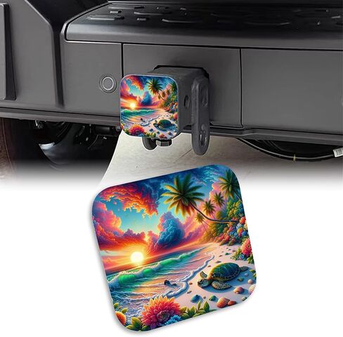 Oasis Island Palm Trees Tow Hitch Cove Glowing Lights Trailer Hitch Cover Universal 2" Square Hitch Cover Plug Cap,Heavy Duty Trailer Hitch Tube Rubber Covers for Trucks SUV Cars in Saudi Arabia