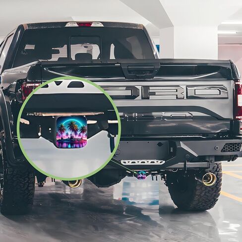 Oasis Island Palm Trees Tow Hitch Cove Glowing Lights Trailer Hitch Cover Universal 2" Square Hitch Cover Plug Cap,Heavy Duty Trailer Hitch Tube Rubber Covers for Trucks SUV Cars in Saudi Arabia