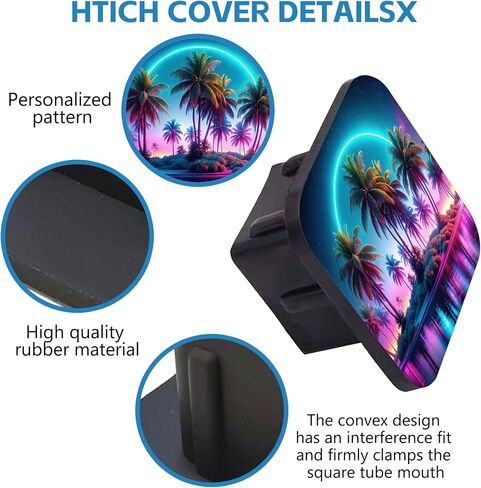 Oasis Island Palm Trees Trailer Hitch Cover Glowing Lights Tow Hitch Cove Universal 2" Heavy Duty Trailer Hitch Tube Rubber Covers,Square Hitch Cover Plug Cap for Trucks SUV in Saudi Arabia