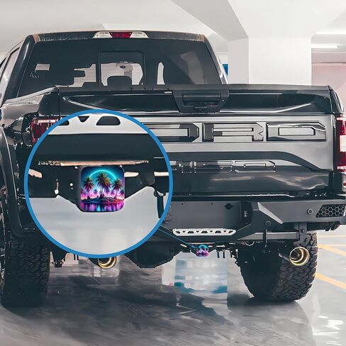 Oasis Island Palm Trees Trailer Hitch Cover Glowing Lights Tow Hitch Cove Universal 2" Heavy Duty Trailer Hitch Tube Rubber Covers,Square Hitch Cover Plug Cap for Trucks SUV in Saudi Arabia