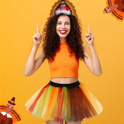 تنورة توتو تركيا لعيد الشكر للنساء البالغات للركض باللون البرتقالي والبني، تنورة توتو مطرزة بالترتر التركي، عصابة رأس للمهرجانات in Kuwait