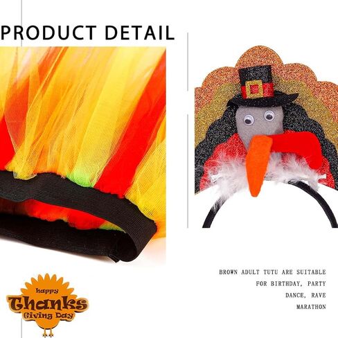 تنورة توتو تركيا لعيد الشكر للنساء البالغات للركض باللون البرتقالي والبني، تنورة توتو مطرزة بالترتر التركي، عصابة رأس للمهرجانات in Kuwait