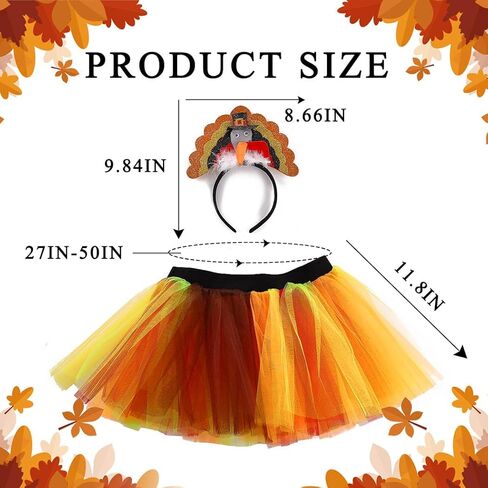 تنورة توتو تركيا لعيد الشكر للنساء البالغات للركض باللون البرتقالي والبني، تنورة توتو مطرزة بالترتر التركي، عصابة رأس للمهرجانات in Kuwait