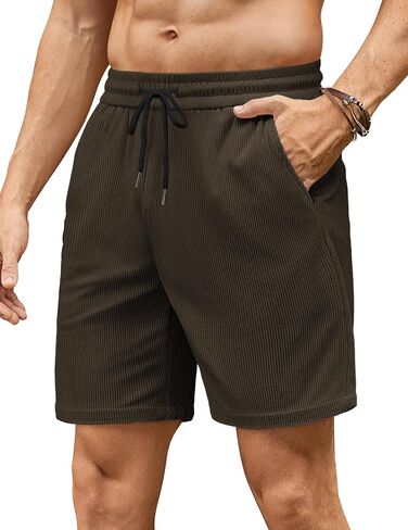 COOFANDY Mens Casual Corduroy Shorts Elastic Waist Drawstring Lightweight Shorts Summer Beach Shorts with Pockets in Saudi Arabia