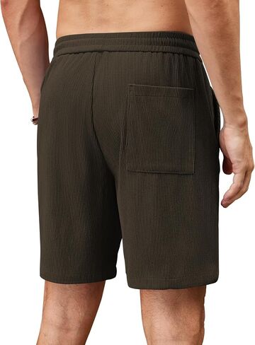 COOFANDY Mens Casual Corduroy Shorts Elastic Waist Drawstring Lightweight Shorts Summer Beach Shorts with Pockets in Saudi Arabia