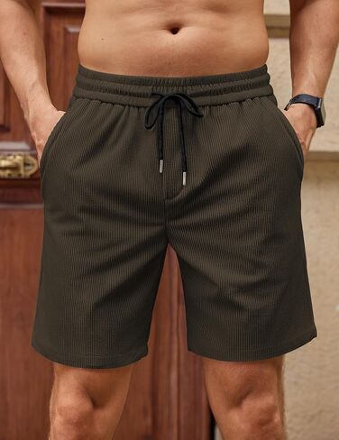 COOFANDY Mens Casual Corduroy Shorts Elastic Waist Drawstring Lightweight Shorts Summer Beach Shorts with Pockets in Saudi Arabia