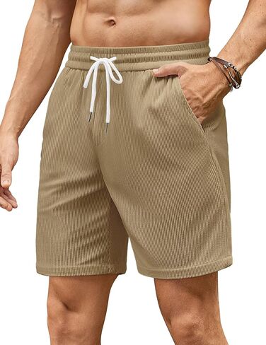 COOFANDY Mens Casual Corduroy Shorts Elastic Waist Drawstring Lightweight Shorts Summer Beach Shorts with Pockets in Saudi Arabia