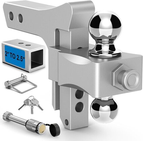 Adjustable Trailer Hitch, Drop Hitch Fits 2 & 2.5 Inch Receiver, Aluminum Tow Hitches w/Dual Ball (2" x 2-5/16"), 21,500 LBS GTW Heavy Duty Truck Hitch Ball Mount, 5 Inch Rise/Drop in Saudi Arabia