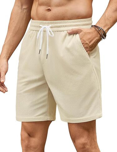 COOFANDY Mens Casual Corduroy Shorts Elastic Waist Drawstring Lightweight Shorts Summer Beach Shorts with Pockets in Kuwait