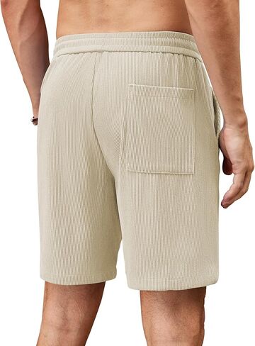 COOFANDY Mens Casual Corduroy Shorts Elastic Waist Drawstring Lightweight Shorts Summer Beach Shorts with Pockets in Kuwait