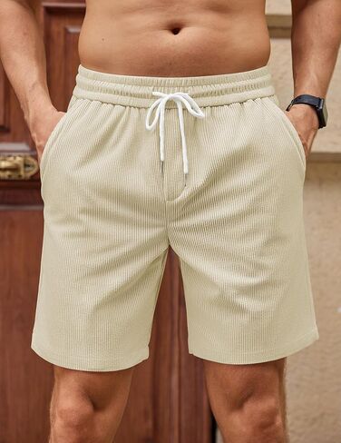 COOFANDY Mens Casual Corduroy Shorts Elastic Waist Drawstring Lightweight Shorts Summer Beach Shorts with Pockets in Kuwait