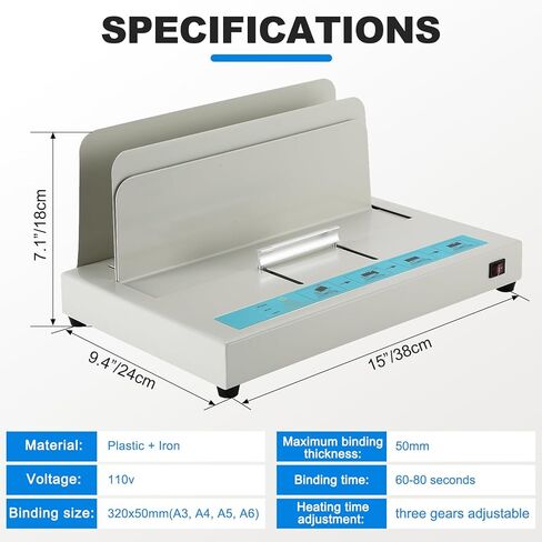 ماكينة تجليد حرارية 110 فولت، ماكينة تجليد حرارية عالمية بسُمك 1-50 مم، توافق A3 (الحافة القصيرة)/A4/A5، مع 20 قطعة شريط غراء 1/2 بوصة (12 مم) لتجليد الفاتورة أو الكتاب in Kuwait