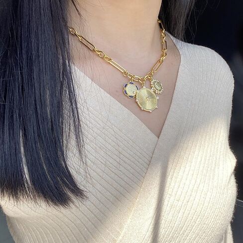 Chunky Gold Pendant Necklaces For Women Gold Chain links With Sun Heart Lion Conch Shell Charms Summer Necklaces Beach Jewelry in Kuwait