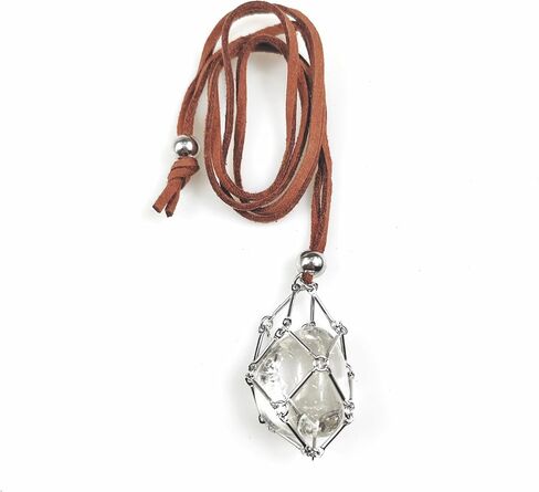Rollooo Handmade Crystal Holder Necklace - Stainless Steel Cage for Stone, Crystal Pendant Necklace with Adjustable Length, Quartz Gemstone Jewelry for Women Men in Kuwait