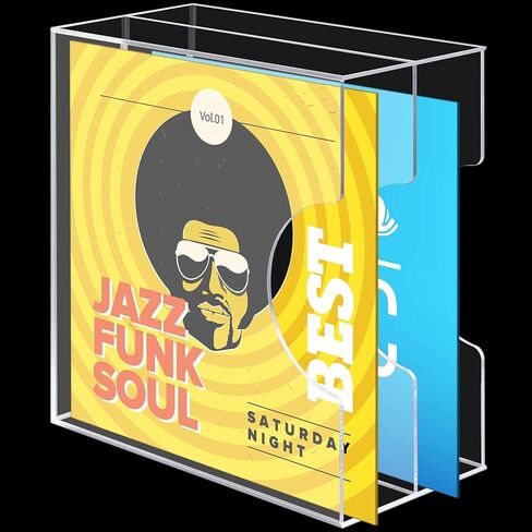 Acrylic Vinyl Record Holder Clear Acrylic Vinyl Record Storage Double Grid Vinyl Record Crate Vinyl Album Storage Holds up to 35-40 Records, 13.8 x 13 x 6.3 Inches for Home, Music Hall in Saudi Arabia