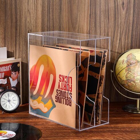 Acrylic Vinyl Record Holder Clear Acrylic Vinyl Record Storage Double Grid Vinyl Record Crate Vinyl Album Storage Holds up to 35-40 Records, 13.8 x 13 x 6.3 Inches for Home, Music Hall in Saudi Arabia