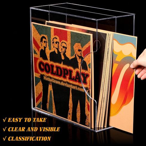 Acrylic Vinyl Record Holder Clear Acrylic Vinyl Record Storage Double Grid Vinyl Record Crate Vinyl Album Storage Holds up to 35-40 Records, 13.8 x 13 x 6.3 Inches for Home, Music Hall in Saudi Arabia