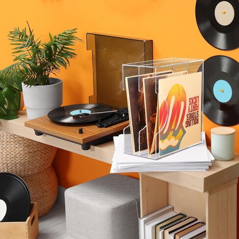 Acrylic Vinyl Record Holder Clear Acrylic Vinyl Record Storage Double Grid Vinyl Record Crate Vinyl Album Storage Holds up to 35-40 Records, 13.8 x 13 x 6.3 Inches for Home, Music Hall in Saudi Arabia