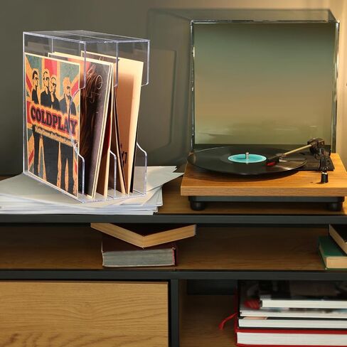 Acrylic Vinyl Record Holder Clear Acrylic Vinyl Record Storage Double Grid Vinyl Record Crate Vinyl Album Storage Holds up to 35-40 Records, 13.8 x 13 x 6.3 Inches for Home, Music Hall in Saudi Arabia