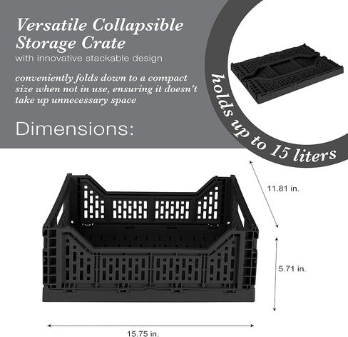 Simplify 15LT Collapsible Storage Crate | Large | Foldable | Stackable | Plastic Bin | Home Organization | Dorm | Office | Crafts | Shelf | Black in Saudi Arabia