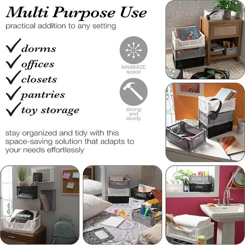 Simplify 15LT Collapsible Storage Crate | Large | Foldable | Stackable | Plastic Bin | Home Organization | Dorm | Office | Crafts | Shelf | Black in Saudi Arabia