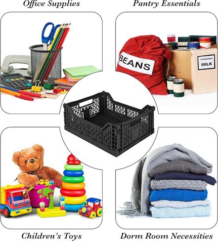 Simplify 15LT Collapsible Storage Crate | Large | Foldable | Stackable | Plastic Bin | Home Organization | Dorm | Office | Crafts | Shelf | Black in Saudi Arabia
