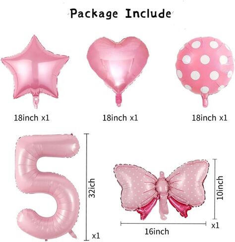 40 inch Number 5 Balloon with Bow Pink Happy Birthday Jumbo Number Balloon for Girls Daughter Birthday Decorations Party Supplies (5) in Saudi Arabia