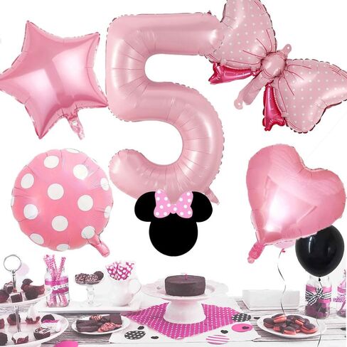 40 inch Number 5 Balloon with Bow Pink Happy Birthday Jumbo Number Balloon for Girls Daughter Birthday Decorations Party Supplies (5) in Saudi Arabia