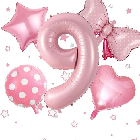 40 inch Number 5 Balloon with Bow Pink Happy Birthday Jumbo Number Balloon for Girls Daughter Birthday Decorations Party Supplies (5) in Saudi Arabia