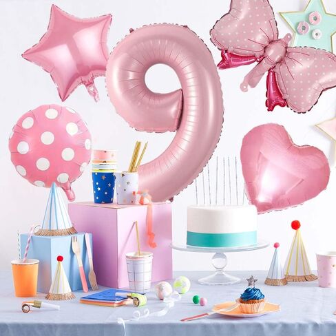 40 inch Number 5 Balloon with Bow Pink Happy Birthday Jumbo Number Balloon for Girls Daughter Birthday Decorations Party Supplies (5) in Saudi Arabia