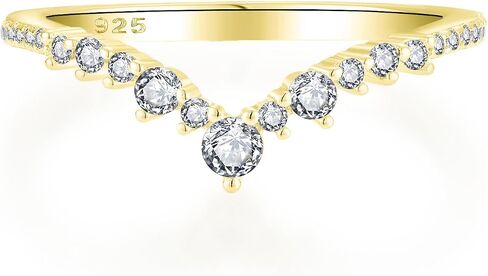 Wedding Band for Women 925 Sterling Silver White & Yellow Gold Ring V Shape Engagement Stackable Ring Half Eternity Round Cut CZ Jewelry for Her Size 5-10 in Kuwait