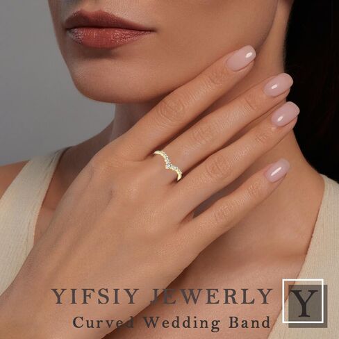 Wedding Band for Women 925 Sterling Silver White & Yellow Gold Ring V Shape Engagement Stackable Ring Half Eternity Round Cut CZ Jewelry for Her Size 5-10 in Kuwait