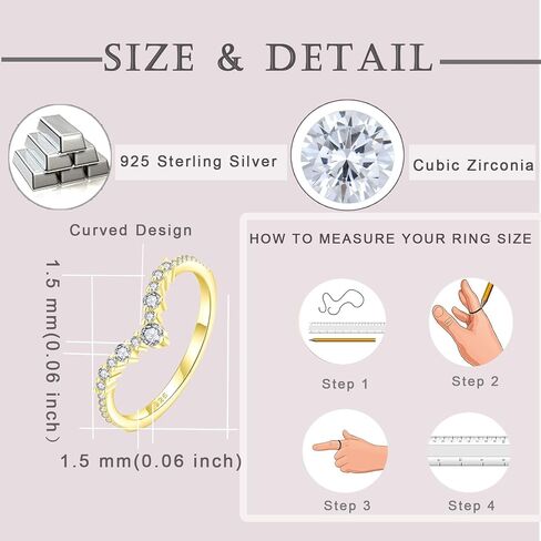 Wedding Band for Women 925 Sterling Silver White & Yellow Gold Ring V Shape Engagement Stackable Ring Half Eternity Round Cut CZ Jewelry for Her Size 5-10 in Kuwait