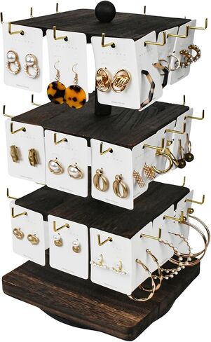 Jewelry Holder Organizer 360 Degree Rotating Wooden Jewelry Display Tower,36 Hooks can Hold 108 pcs Bracelets Earring Keychain,Bracelet Holder for Selling,Showcase,Craft Show in Saudi Arabia