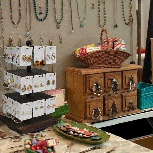 Jewelry Holder Organizer 360 Degree Rotating Wooden Jewelry Display Tower,36 Hooks can Hold 108 pcs Bracelets Earring Keychain,Bracelet Holder for Selling,Showcase,Craft Show in Saudi Arabia
