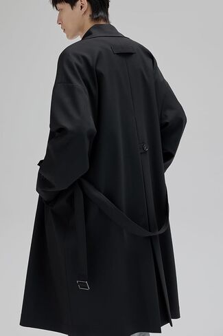 Mens Oversized Long Trench Coat Double Breasted Lapel Windproof Overcoat With Belt in Saudi Arabia