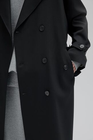 Mens Oversized Long Trench Coat Double Breasted Lapel Windproof Overcoat With Belt in Saudi Arabia